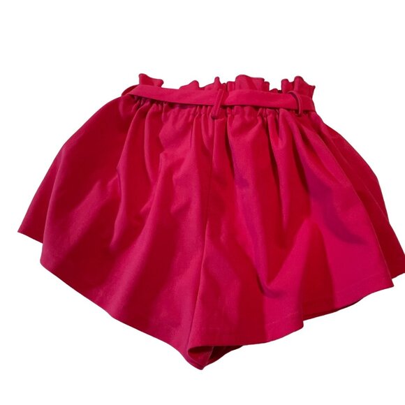 Women's High-Waisted Paper bag Shorts With Belt Bright Pink Large - Picture 2 of 9